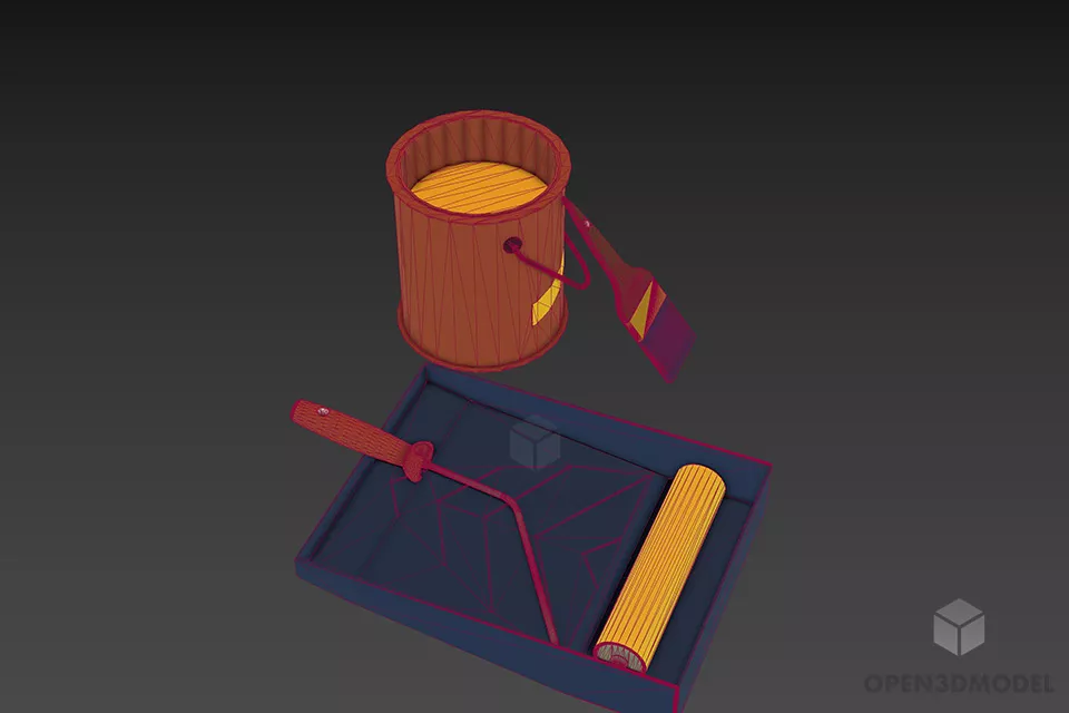 Painter Accessories Painter, Brush, Bucket, Tray 3d model 3