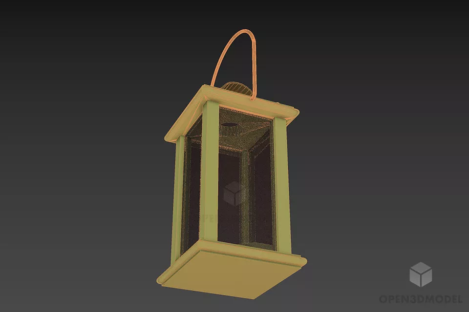 Wooden Frame Lantern 3d model 2