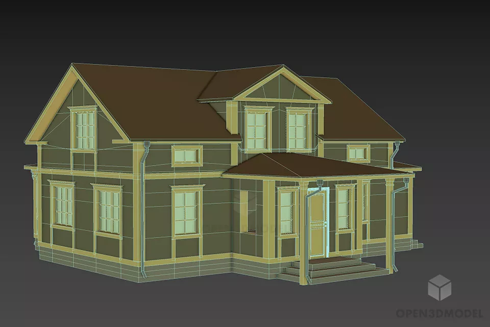 Clay Roof House With Brick Wall 3d model 2
