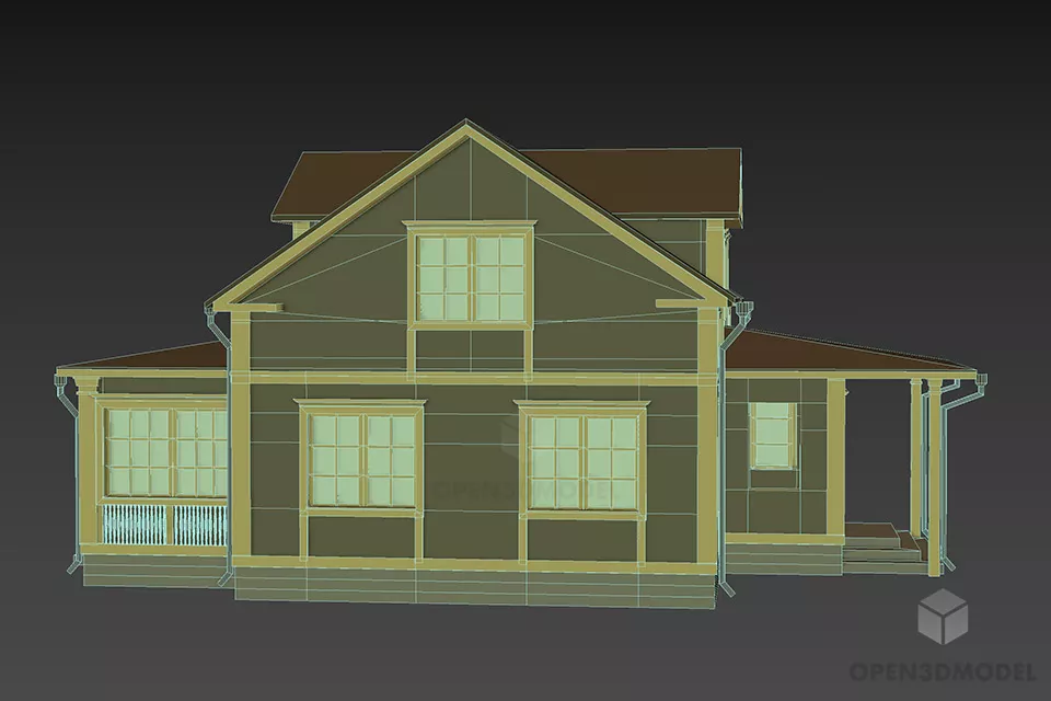 Clay Roof House With Brick Wall 3d model 3