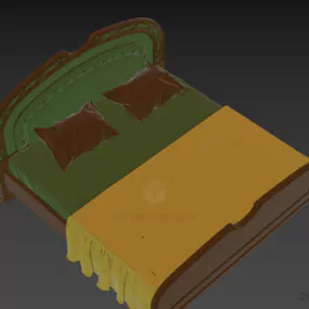 Vintage Bed Set With Round Edge Back Panel 3d model