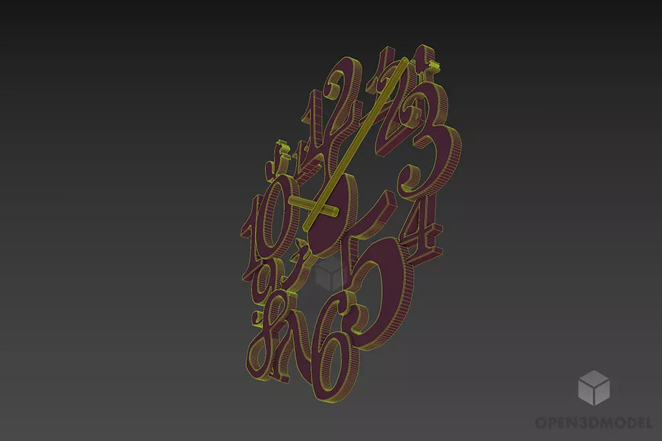Wall Clock With Stylist Numbers 3d model 2