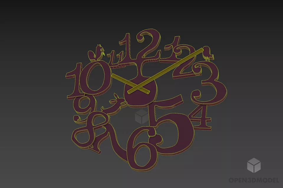 Wall Clock With Stylist Numbers 3d model 3