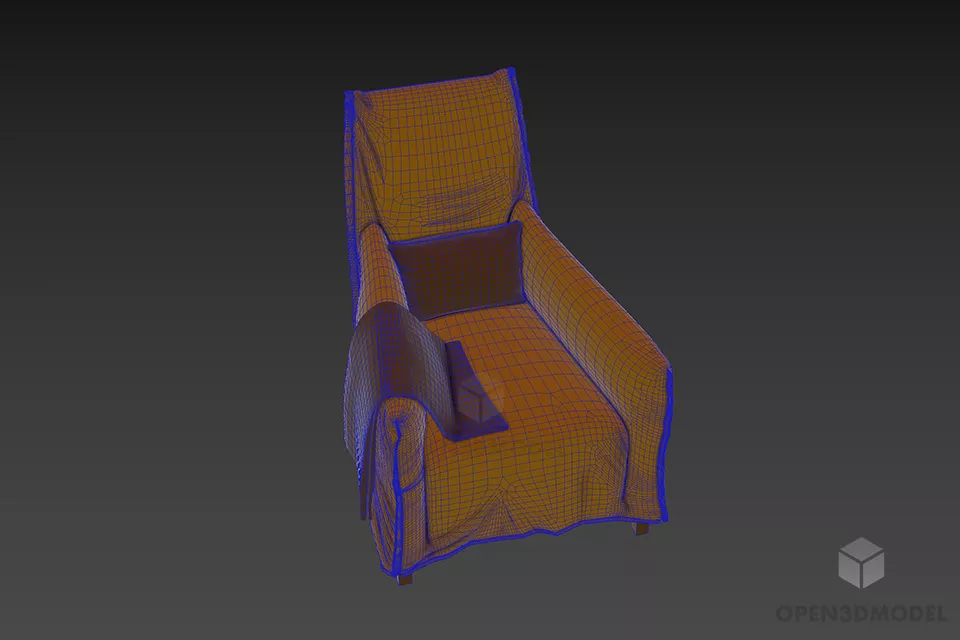 Fabric Armchair High Back 3d model 3