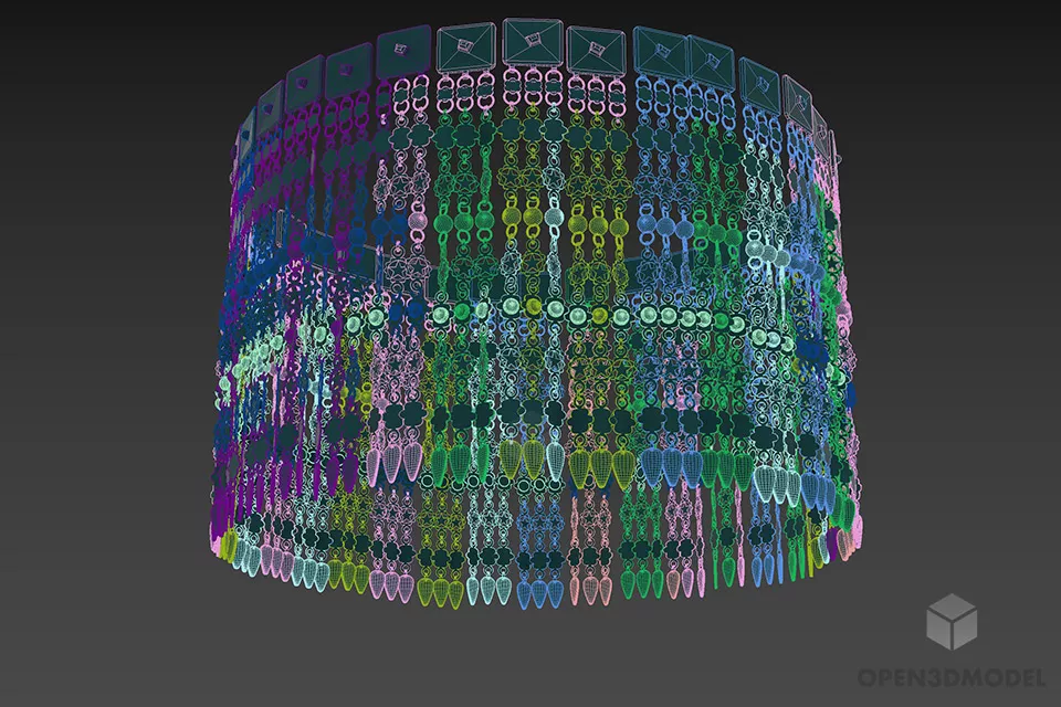 Round Cylinder Chandelier Crystal Shade 3d model 2