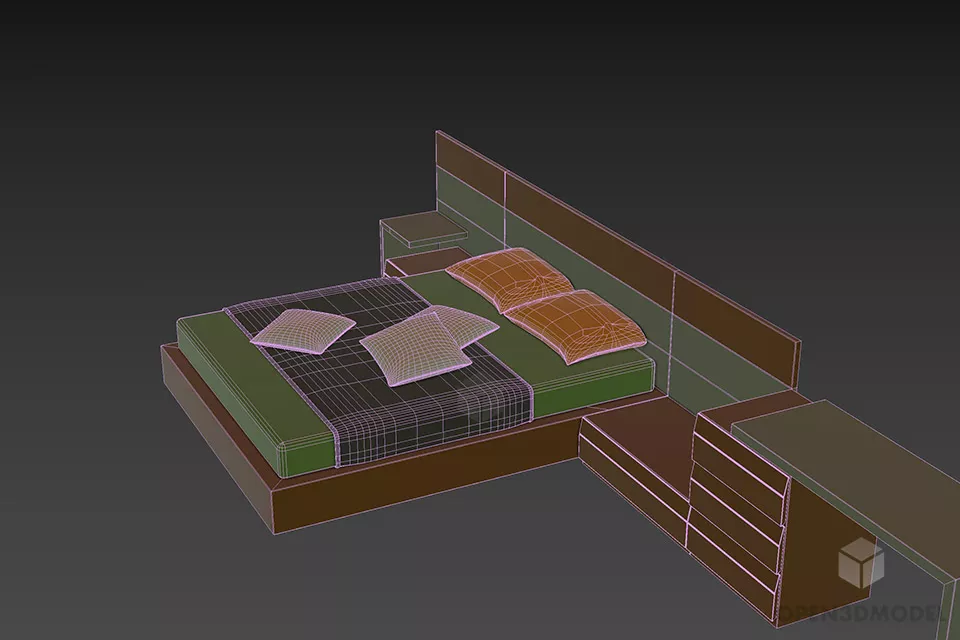 Hotel Bed With Nightstand And Table 3d model 2