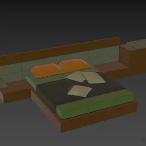 Hotel Bed With Nightstand And Table 3d model
