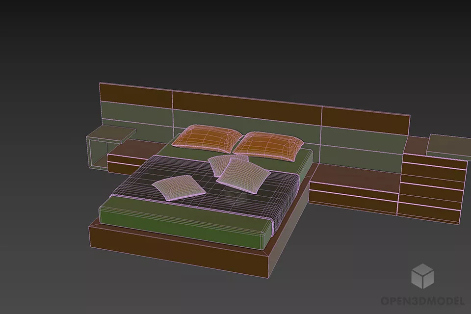 Hotel Bed With Nightstand And Table 3d model 3