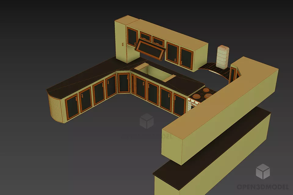 Kitchen Cabinet U Shape 3d model 2