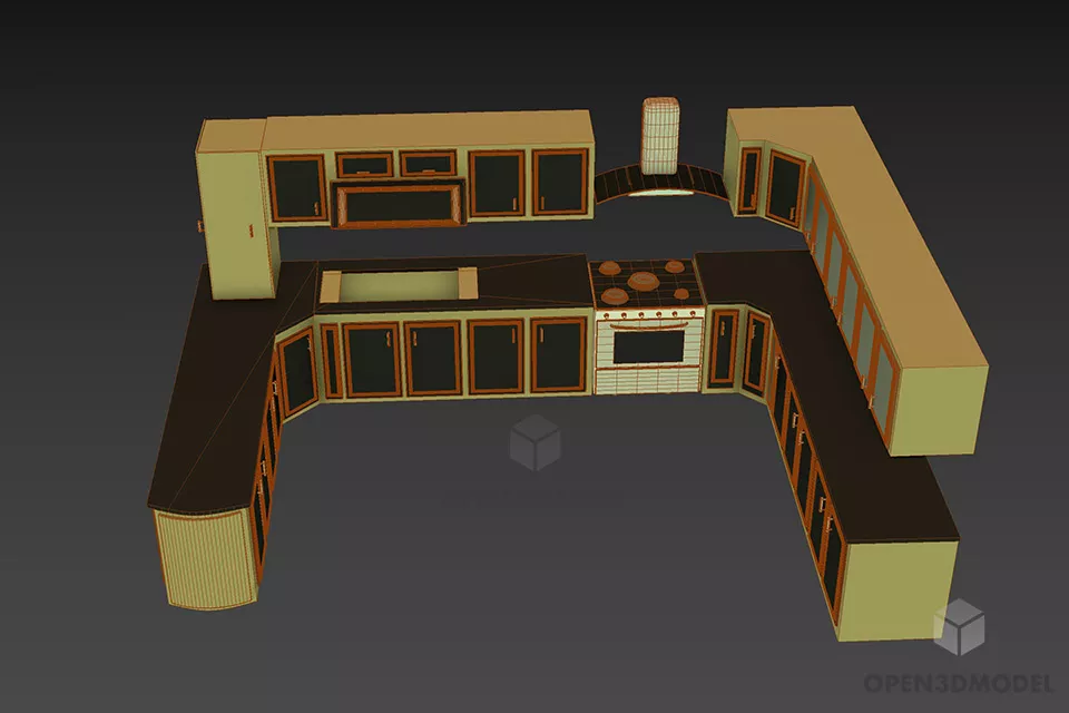 Kitchen Cabinet U Shape 3d model 3