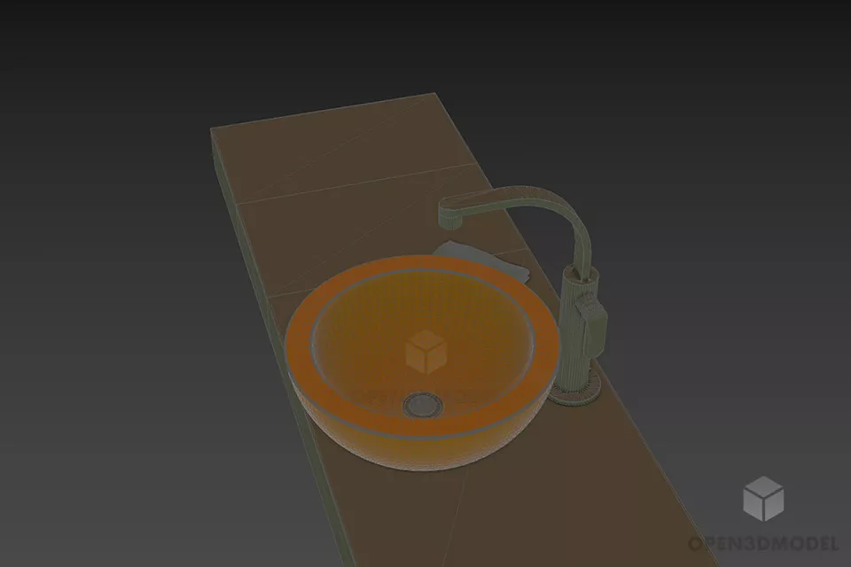 Modern Sink Fonte 3d model 2