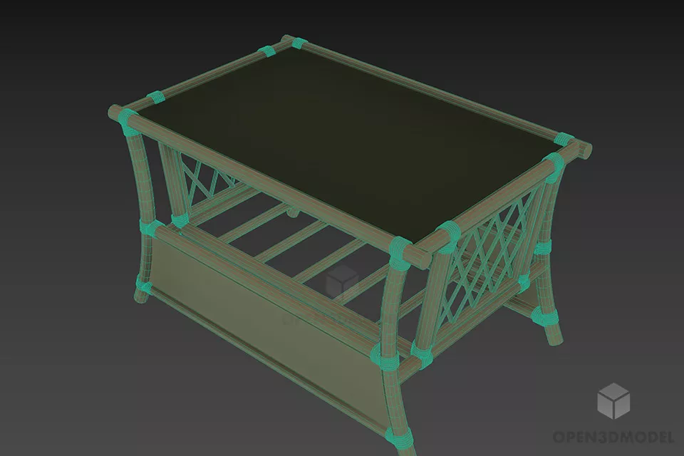 Coffee Wooden Table With Glass 3d model 2