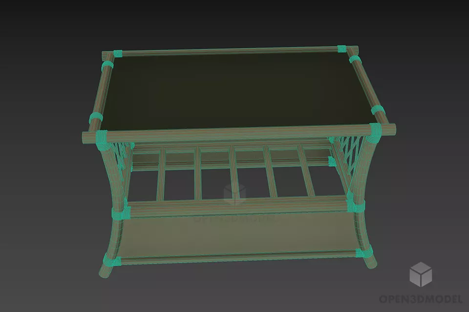 Coffee Wooden Table With Glass 3d model 3