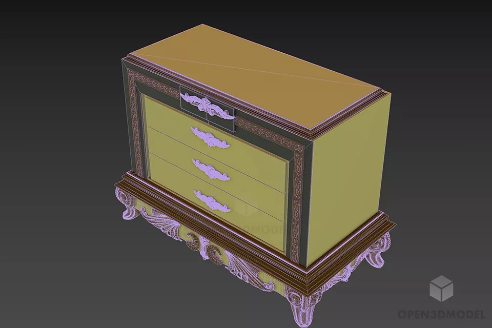 Nightstand Drawers With Carved Frame 3d model 2