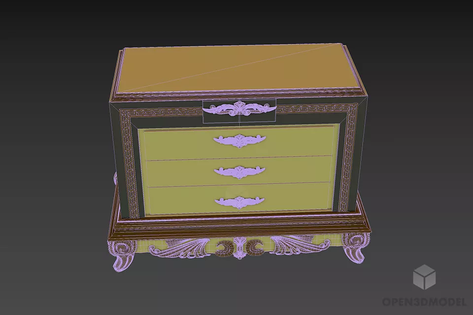 Nightstand Drawers With Carved Frame 3d model 3