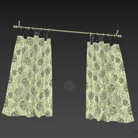 Textile Curtain With Floral Texture 3d model