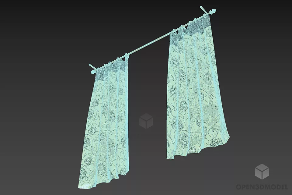 Textile Curtain With Floral Texture 3d model 3