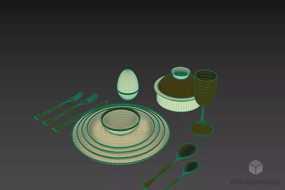 Dinnerware Set With Utensil 3d model 2