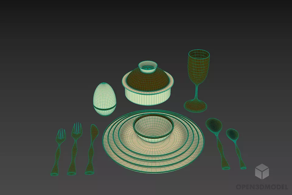 Dinnerware Set With Utensil 3d model 3