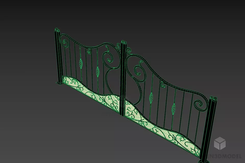 Gate Antique Iron Fence 3d model 2