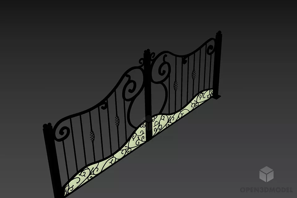 Wooden Fence With Brass Decorative 3d model
