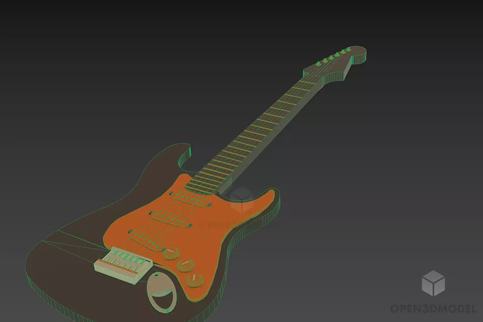 Modern Electric Guitar Low Poly 3d model 2