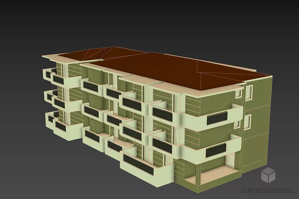 Apartment Building Three Storey 3d model 2