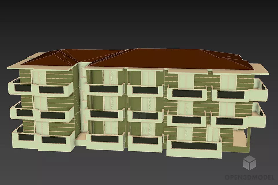 Apartment Building Three Storey 3d model 3