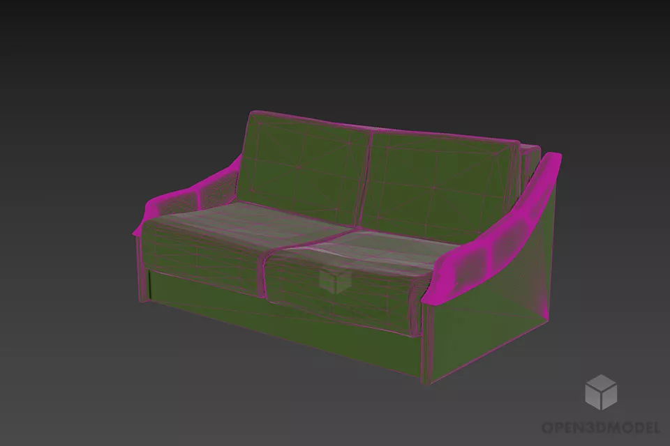Fabric Upholstered Sofa, Two Seats Sofa 3d model 2