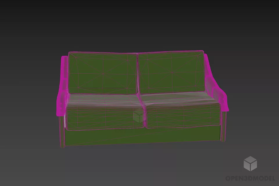Fabric Upholstered Sofa, Two Seats Sofa 3d model 3