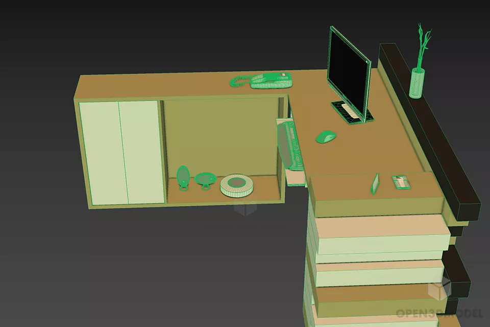 Office Reception Table With Lcd Monitor 3d model 3