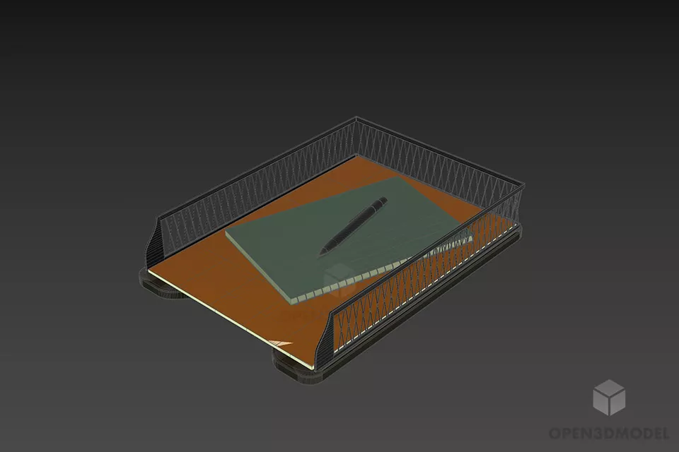Office File Tray With Pencil 3d model 2
