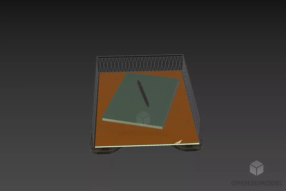 Office File Tray With Pencil 3d model 3
