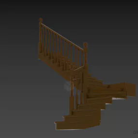 Hotel Staircase With Wooden Rail 3d model