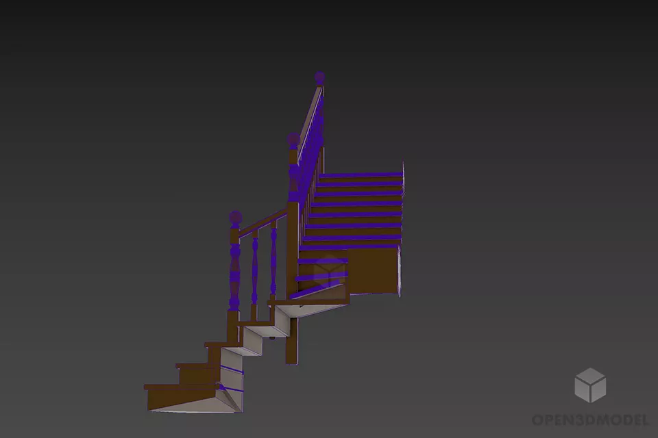 Hotel Staircase With Wooden Rail 3d model 3