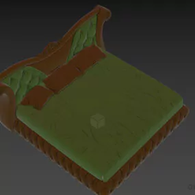 Antique Double Bed Tufted Style 3d model