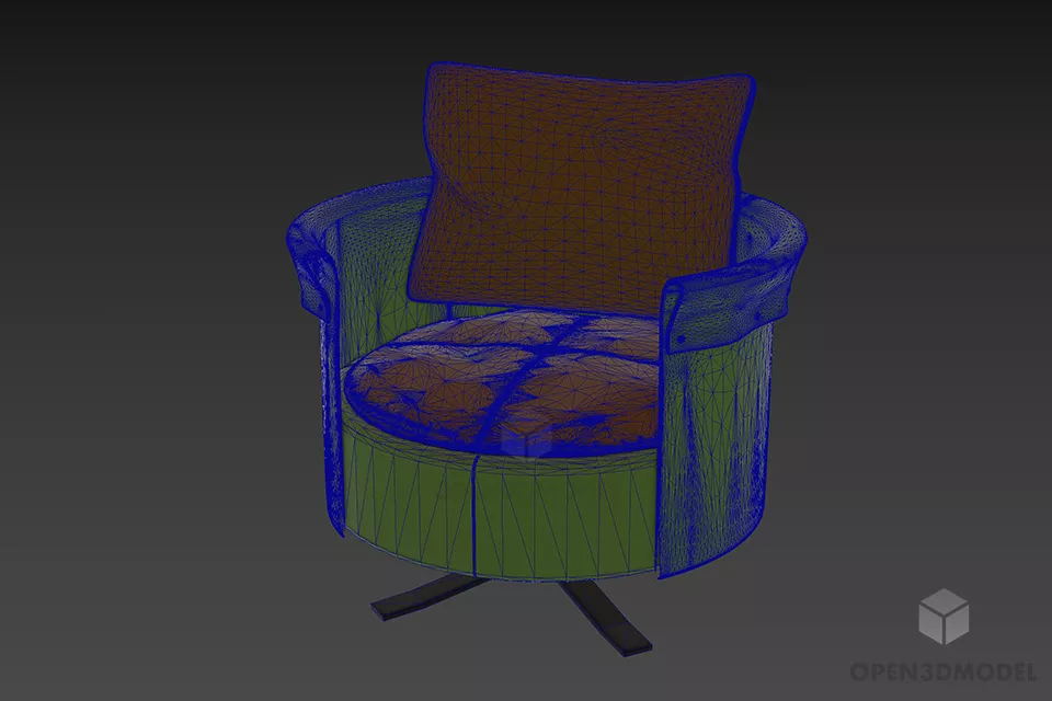Leather Round Armchair Vigano 3d model 3