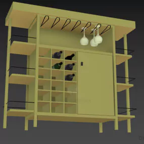Wood Rack Bar With Steel Shelf 3d model