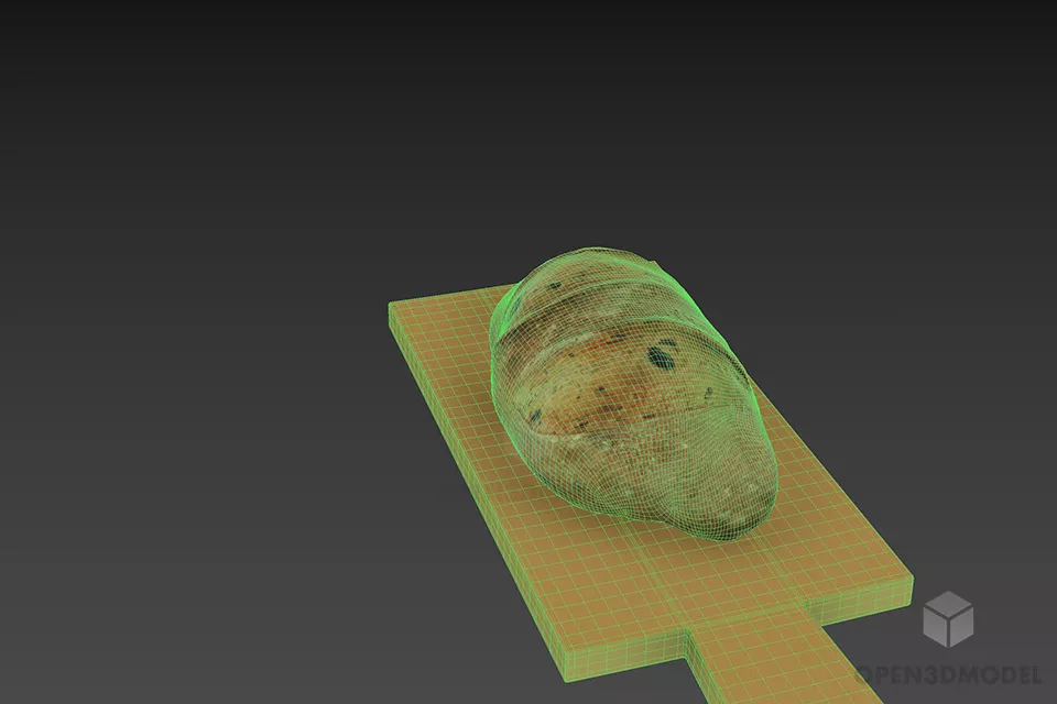 Bread On Wooden Board 3d model 2
