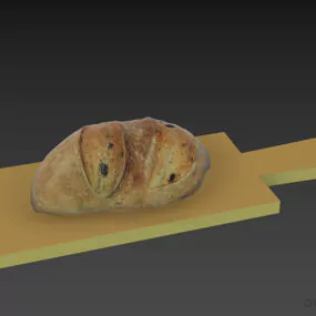 Bread On Wooden Board 3d model