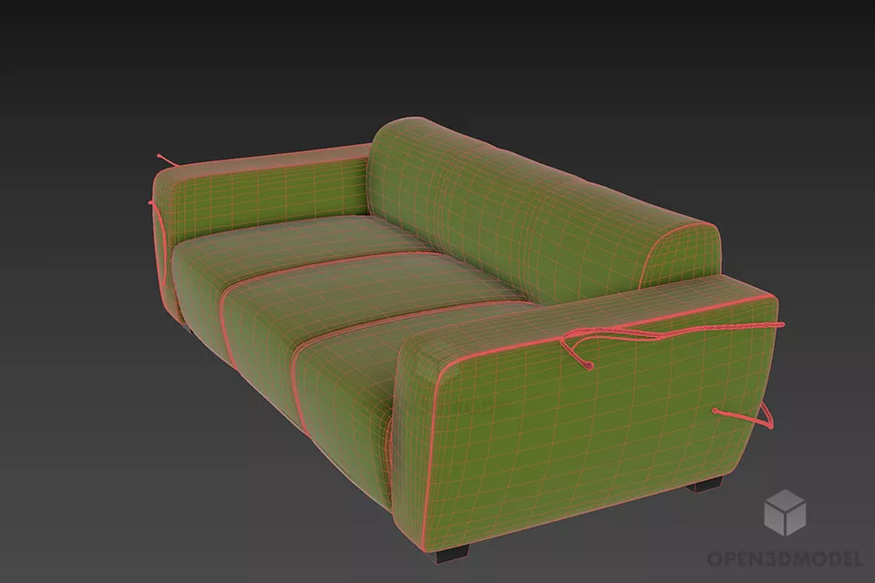 Upholstery Fabric Sofa Three Seats 3d model 2