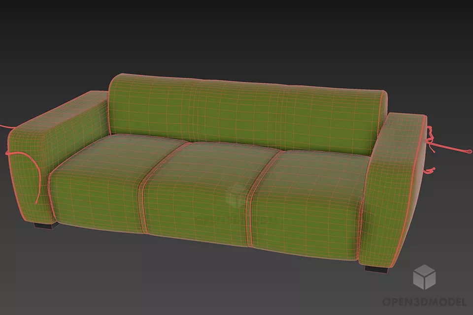 Upholstery Fabric Sofa Three Seats 3d model 3