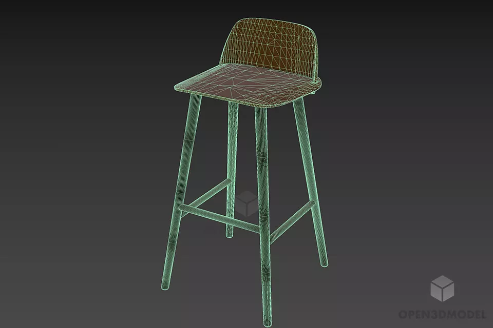Bar Chair With Wooden Curved Seat 3d model 2