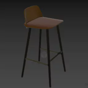 Bar Chair With Wooden Curved Seat 3d model