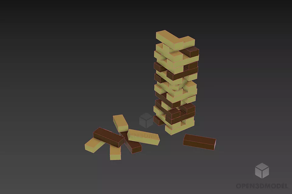 Wooden Toy Jenga Game 3d model 2