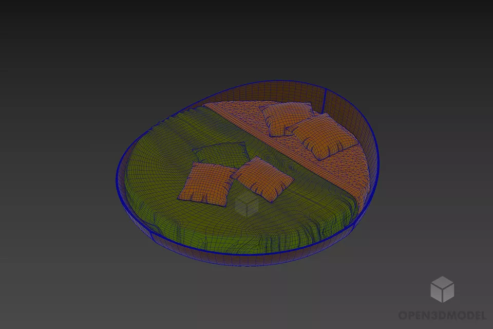 Round Bed Infinity With Pillows 3d model 2