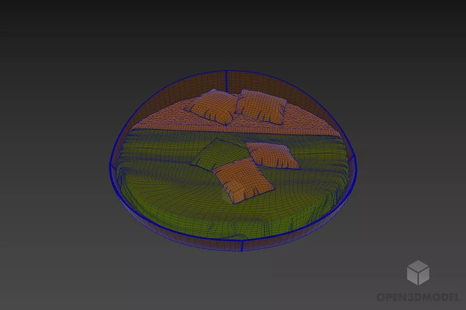 Round Bed Infinity With Pillows 3d model 3