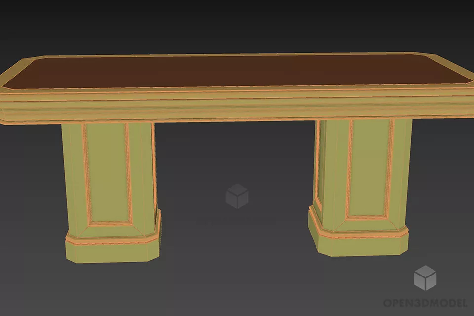 Carved Edge Wooden Table 3d model 3