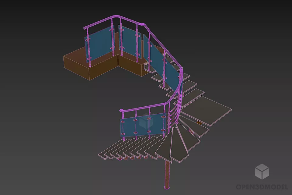 Home Stair With Glass Handrail 3d model 2