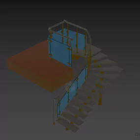 Home Stair With Glass Handrail 3d model